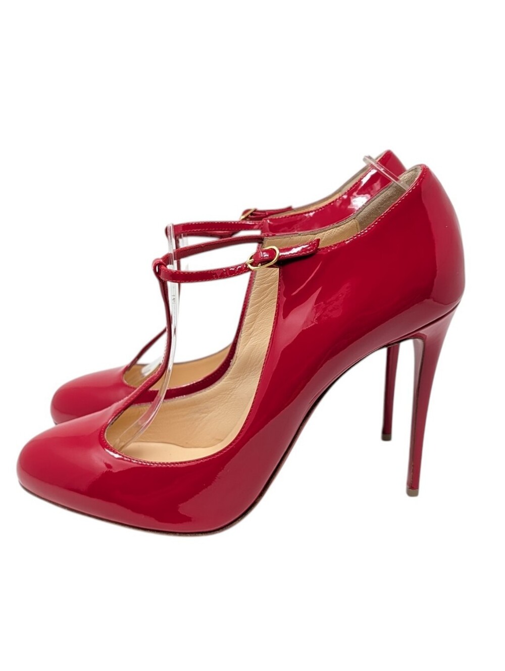 Christian Louboutin Patent Leather Red T Poppins T-Strap Mary Jane Pump Sz EU 40
